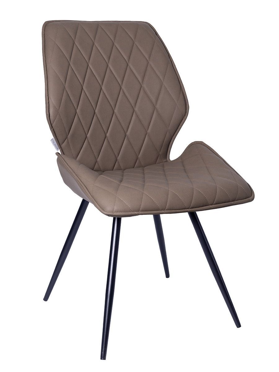 Стул мягкий поворотный 360, ТЕМНО-БЕЖЕВЫЙ экокожа, каркас металл, черный КРУГЛЫЙ DC233