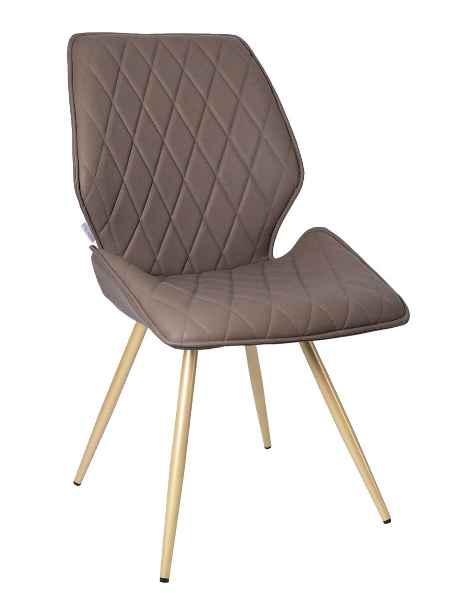 Стул мягкий поворотный 360, ТЕМНО-БЕЖЕВЫЙ экокожа, каркас металл, шампань КРУГЛЫЙ DC233