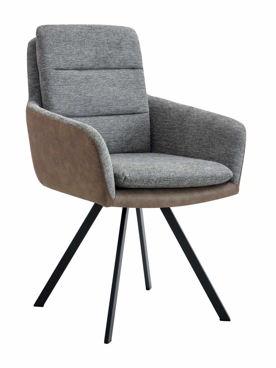 Стул мягкий поворотный 360Xс подлокот,Серый, каркас металл черный КВАДРАТ DC23071C