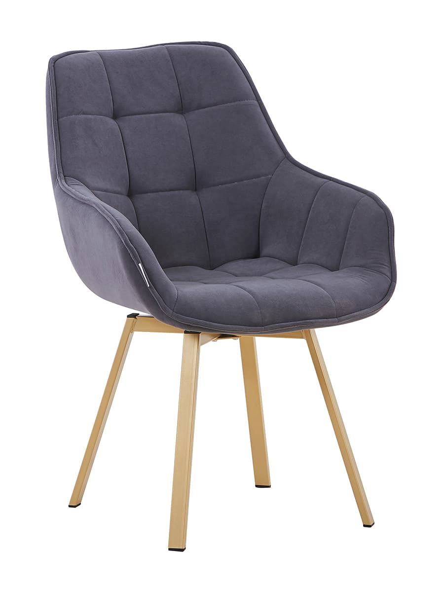 Стул мягкий поворотный с подлокот., ТЕМНО-СЕРЫЙ-M16 велюр, каркас металл шампань КВАДРАТ DC837