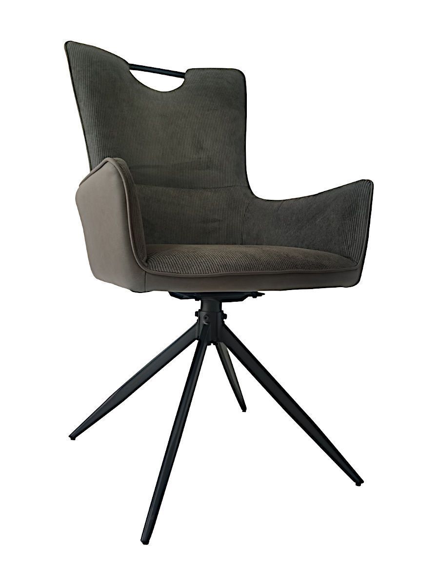 Стул мягкий поворотный с подлокот,СЕРЫЙ, каркас металл черный КВАДРАТ DC23099