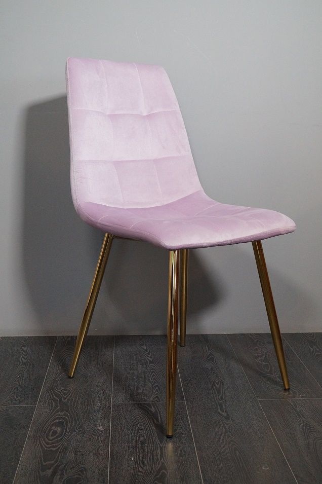 Стул мягкий, РОЗОВЫЙ велюр, каркас металл хром золото DC797