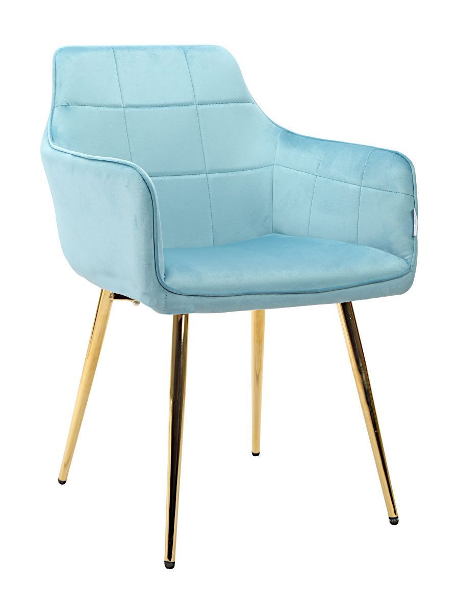 Стул мягкий с подлокотниками, АКВАМАРИН-G62-46 велюр, каркас металл золото DC833