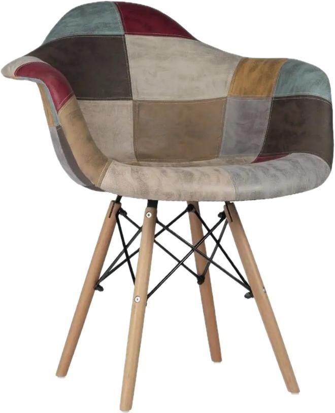 Стул мягкий с подлокотниками, пэчворк КОРИЧНЕВЫЙ экокожа, каркас бук GH8533