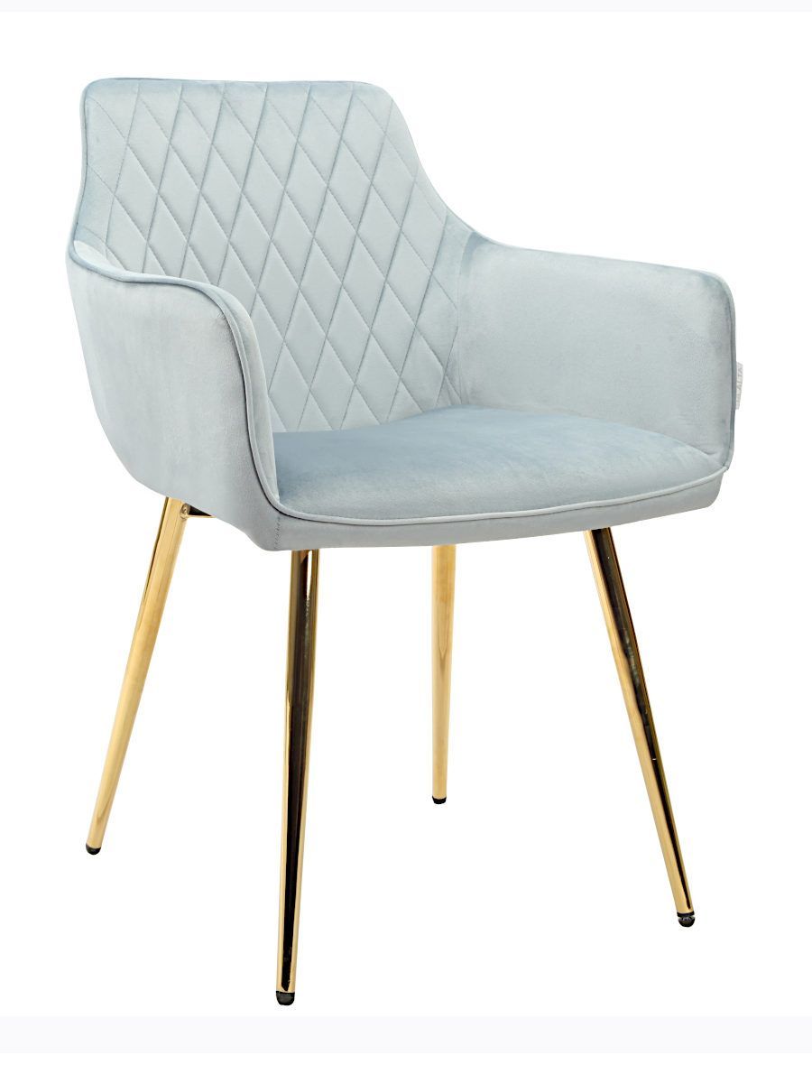 Стул мягкий с подлокотниками, ПЫЛЬНО-ГОЛУБОЙ-G62-81 велюр, каркас металл золото DC835