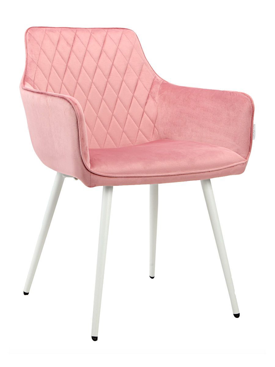 Стул мягкий с подлокотниками, РОЗОВЫЙ-G62-86 велюр, каркас металл белый DC835