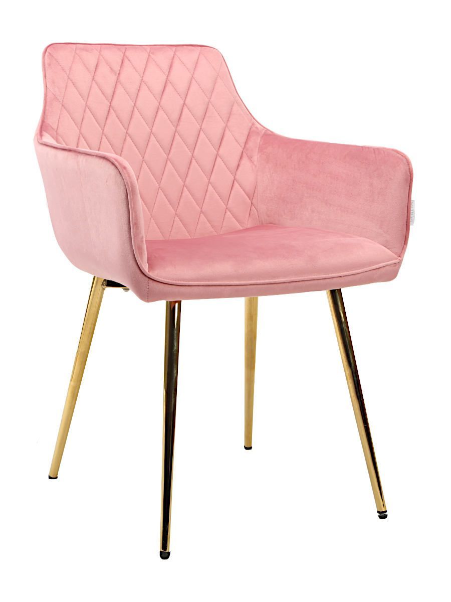 Стул мягкий с подлокотниками, РОЗОВЫЙ-G62-86 велюр, каркас металл золото DC835