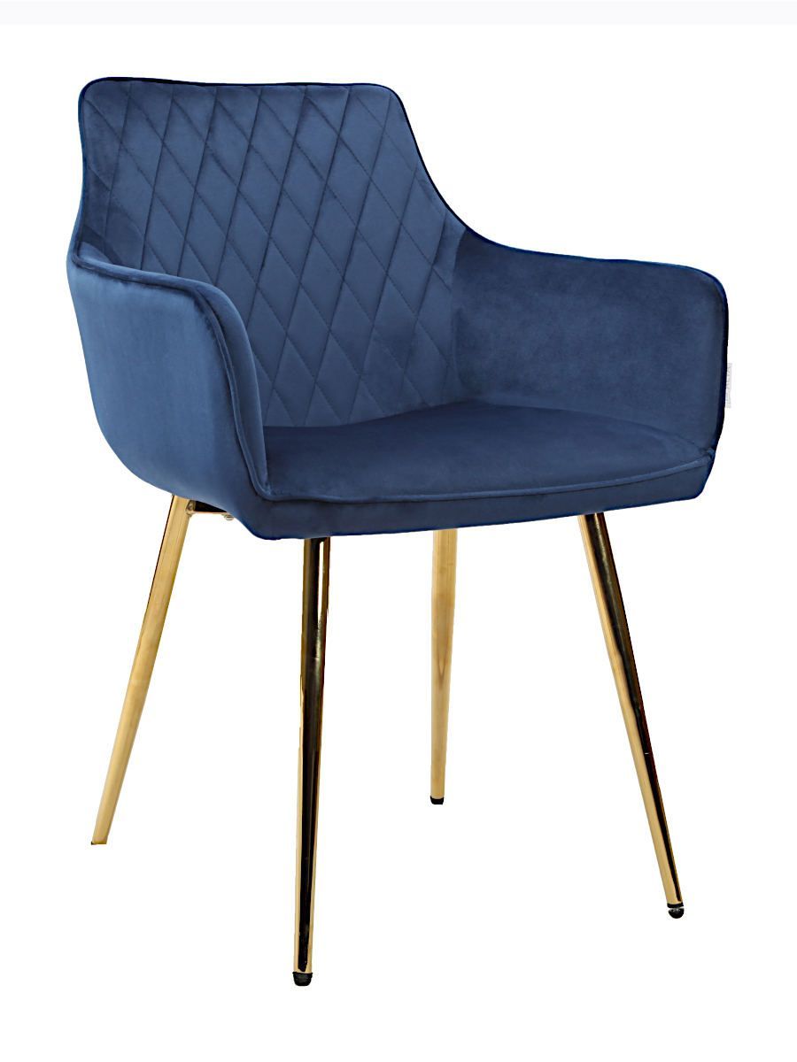 Стул мягкий с подлокотниками, СИНИЙ-G62-49 велюр, каркас металл золото DC835