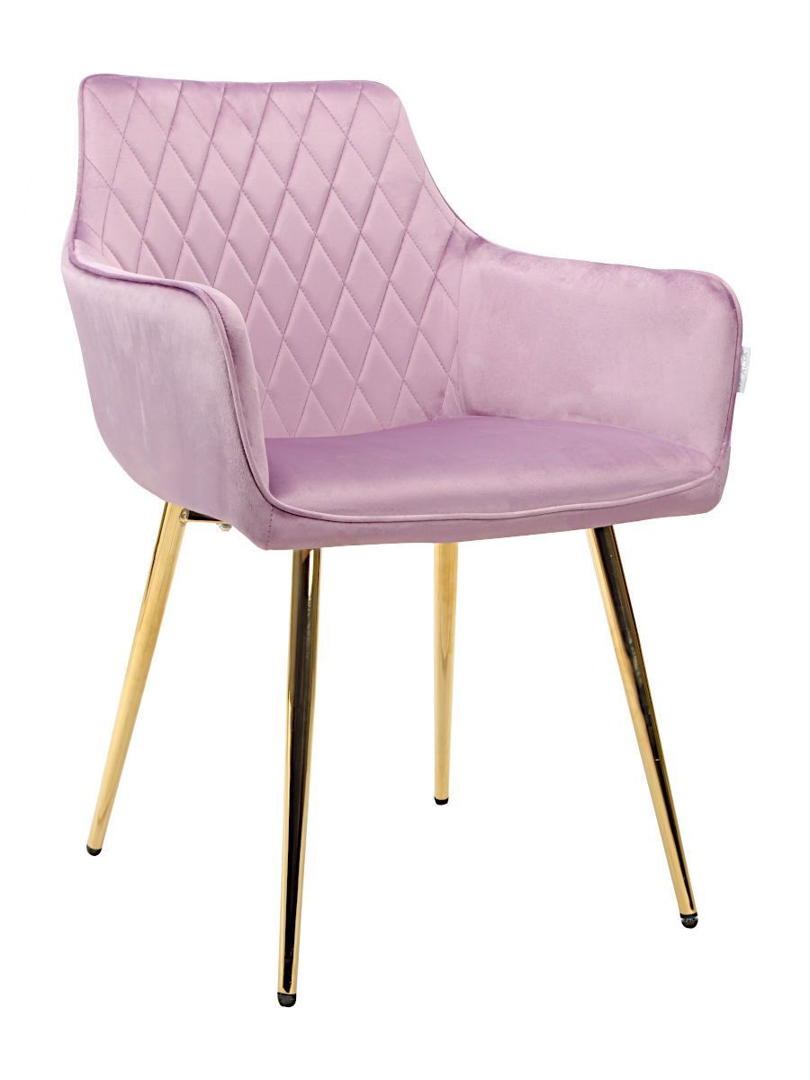 Стул мягкий с подлокотниками, СИРЕНЕВЫЙ-G62-27 велюр, каркас металл золото DC835