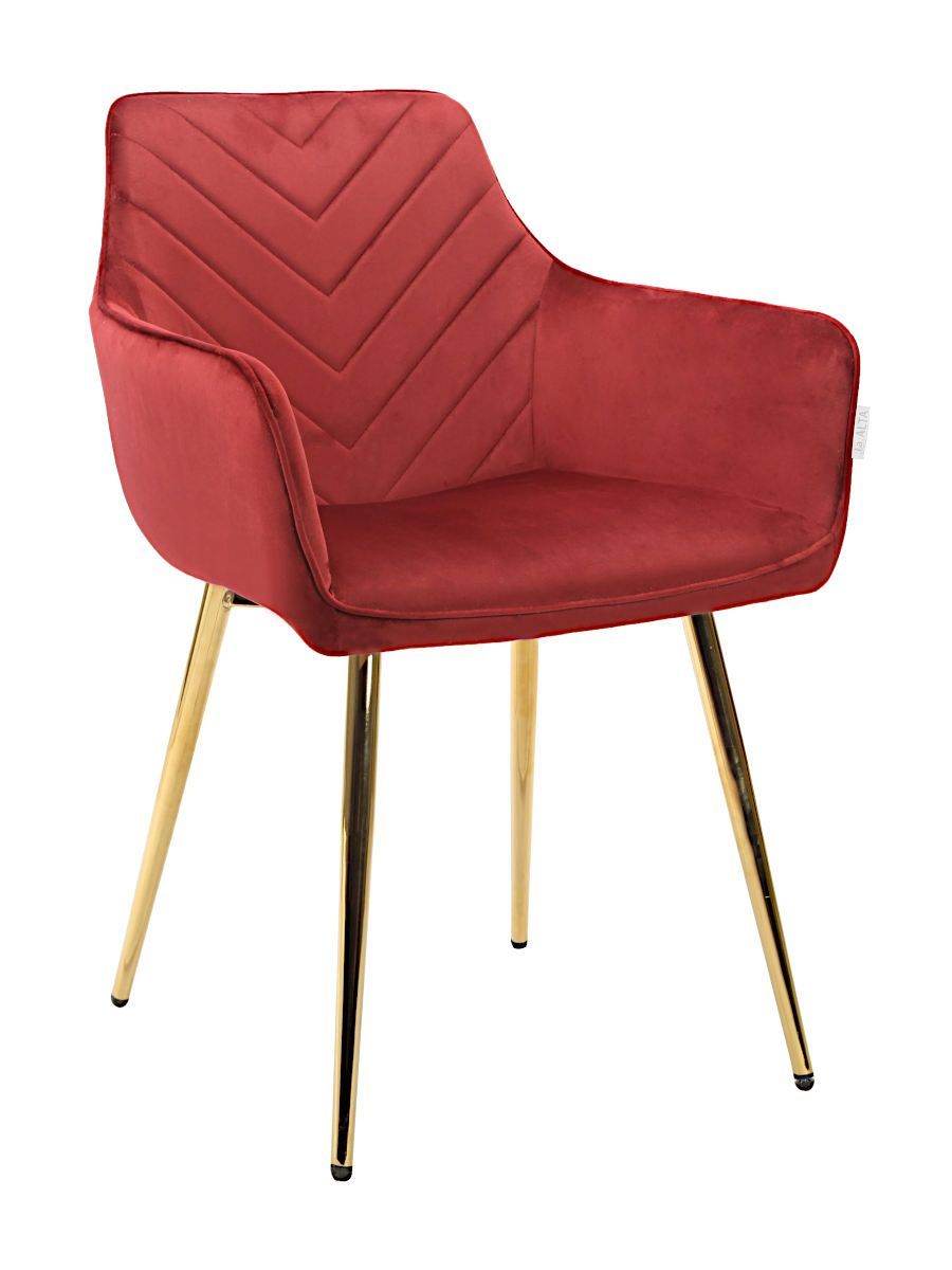 Стул мягкий с подлокотниками, ВИННЫЙ-G62-36 велюр, каркас металл золото DC834