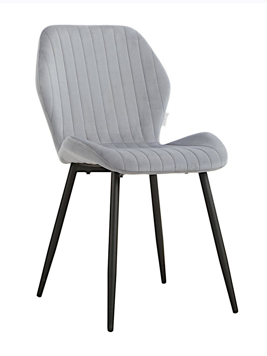 Стул мягкий, СЕРО-ГОЛУБОЙ-G62-85 велюр, каркас металл черный КРУГЛЫЙ DC825