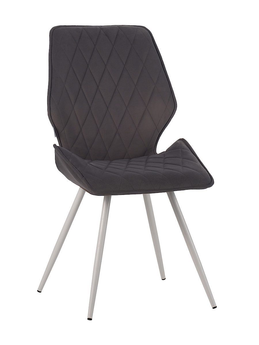 Стул мягкий, СЕРЫЙ-M420-16 велюр, каркас металл, белый КРУГЛЫЙ DC230