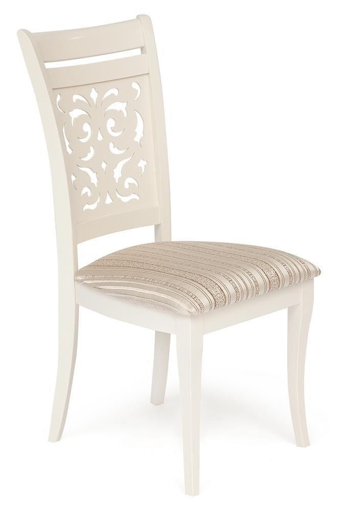 Стул Siena (SA-SC) дерево гевея, 46х59х98см, ivory white (слоновая кость 2-5), ткань бежевая, рисунок золотистый (180-9