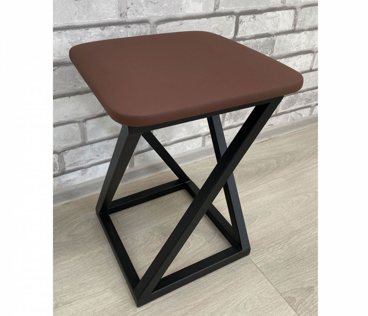 Табурет Саен 6 -Металл СТ-Сиденье Экокожа-Черный-22МС (коричневый)