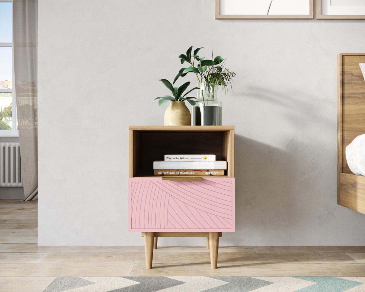 Тумбочка с нижним ящиком "Line" LN09-GR1-pink