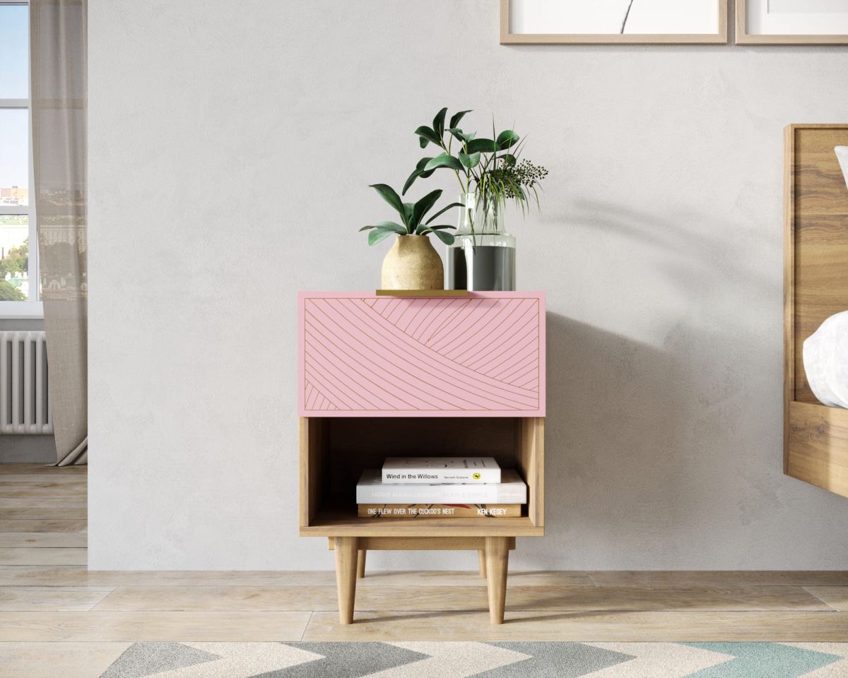 Тумбочка с верхним ящиком "Line" LN10-GR1-pink