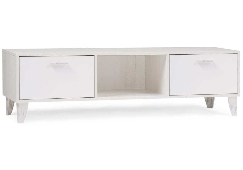ТВ-тумбы Эго Т-3 на ножках бетон светлый - белый глянец