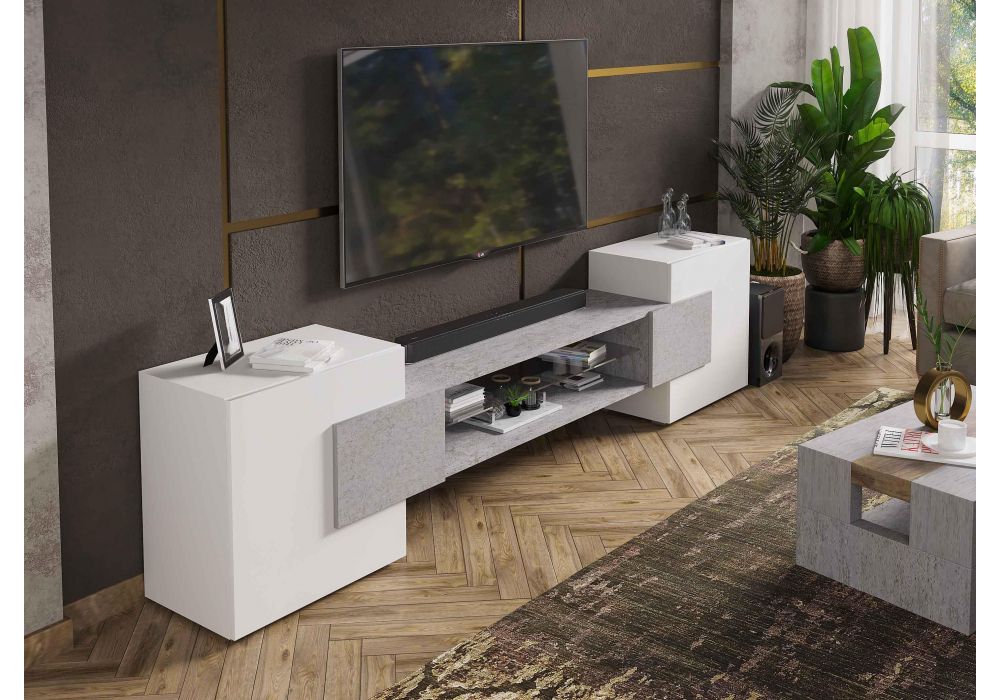 ТВ-тумбы Лисмор белый - бетон светлый