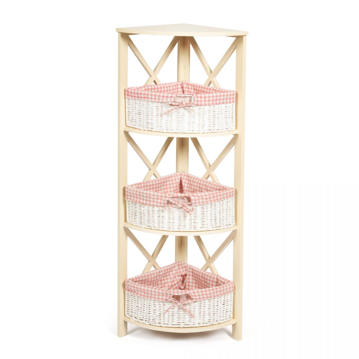 Угловая этажерка Secret de Maison ANGULAIRE 3 ( mod. PE-04 ) paulownia, мдф, 34x34x123см, butter white (слоновая кость), ткань - красная клетка
