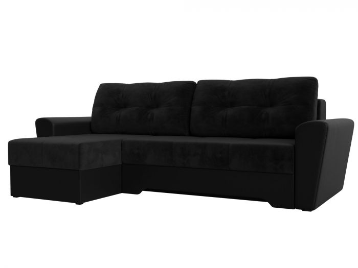 117802L Угловой диван Амстердам левый угол | Велюр | Экокожа | Черный | Черный