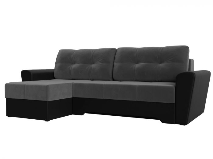 117800L Угловой диван Амстердам левый угол | Велюр | Экокожа | Серый | Черный