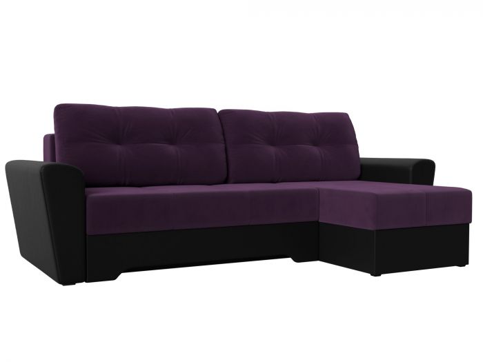 117801 Угловой диван Амстердам правый угол | Велюр | Экокожа | Фиолетовый | Черный