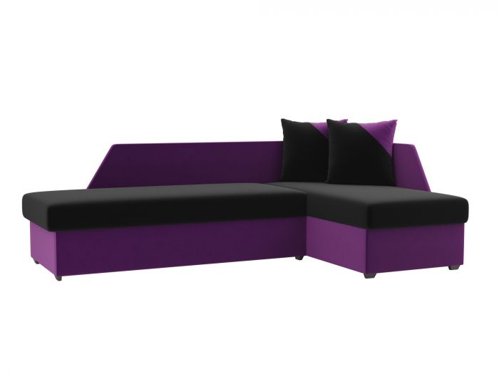 102670 Угловой диван Андора | Микровельвет | черный | фиолетовый