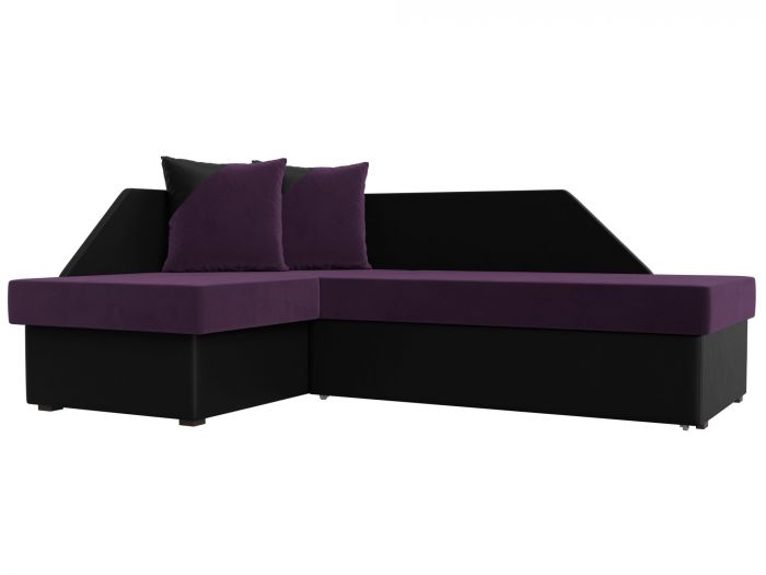 119723L Угловой диван Андора левый угол | Велюр | Экокожа | Фиолетовый | Черный