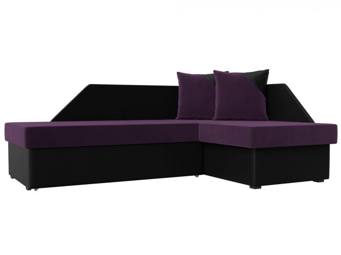 119723 Угловой диван Андора правый угол | Велюр | Экокожа | Фиолетовый | Черный