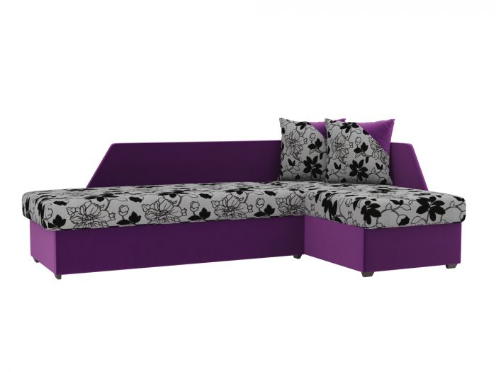 102663 Угловой диван Андора | Флок на рогожке | Микровельвет | Цветы | Фиолетовый