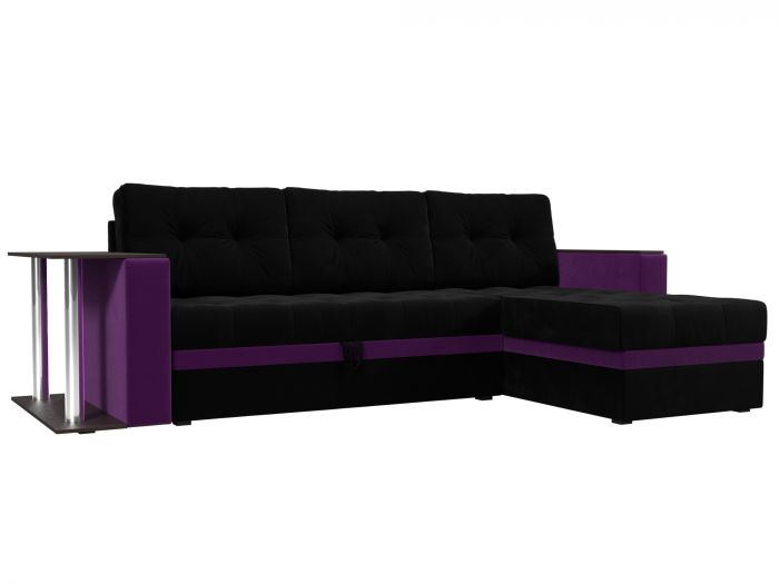 110805 Угловой диван Атланта М правый угол | Микровельвет | черный | фиолетовый