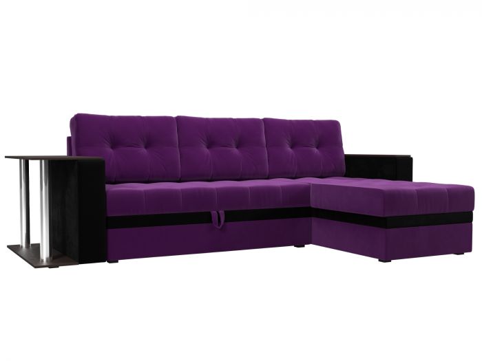 110804 Угловой диван Атланта М правый угол | Микровельвет | Фиолетовый | Черный