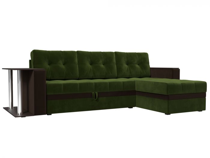 110812 Угловой диван Атланта М правый угол | Микровельвет | зеленый | коричневый
