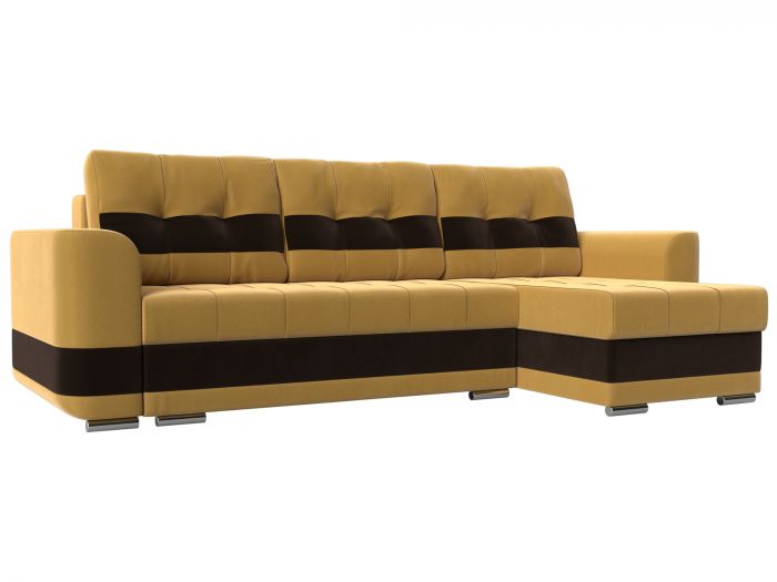 110152 Угловой диван Честер правый угол | Микровельвет | Желтый | коричневый