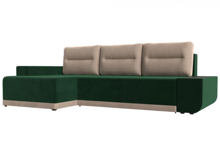 110735L Угловой диван Чикаго левый угол | Велюр | Зеленый | Бежевый