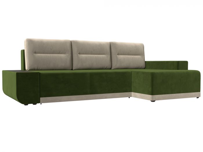 110750 Угловой диван Чикаго правый угол | Микровельвет | Зеленый | Бежевый