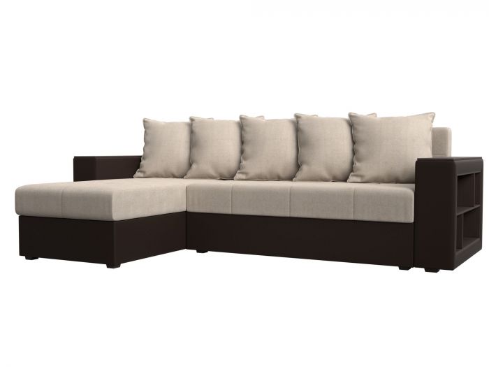 114194L Угловой диван Дубай Лайт угол левый | Рогожка | Экокожа | бежевый | коричневый