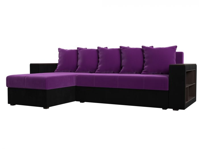 114180L Угловой диван Дубай Лайт угол левый | Микровельвет | Фиолетовый | Черный