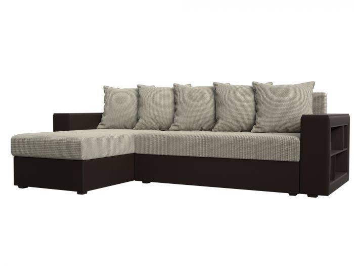 114192L Угловой диван Дубай Лайт угол левый | Рогожка | Экокожа | Корфу 02 | коричневый