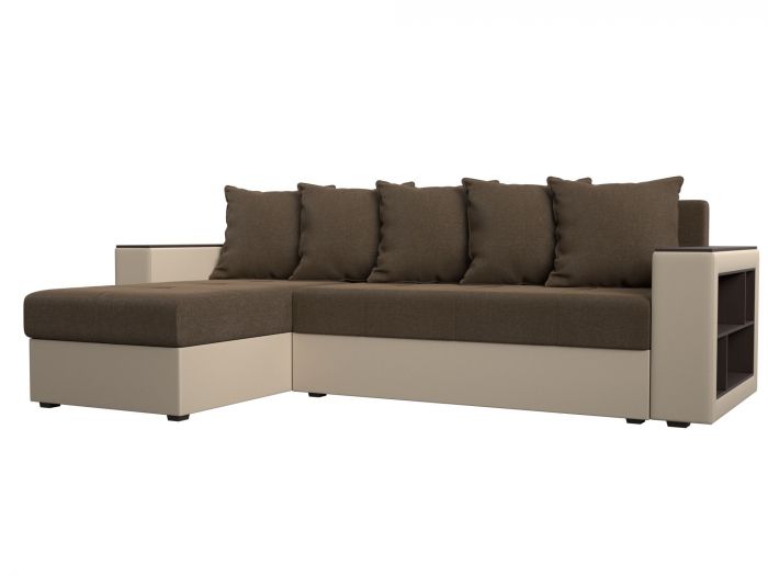 114195L Угловой диван Дубай Лайт угол левый | Рогожка | Экокожа | Коричневый | Бежевый