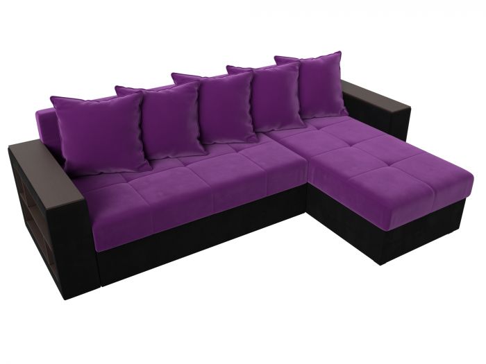 114180 Угловой диван Дубай Лайт угол правый | Микровельвет | Фиолетовый | Черный