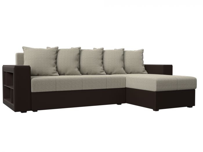114192 Угловой диван Дубай Лайт угол правый | Рогожка | Экокожа | Корфу 02 | коричневый