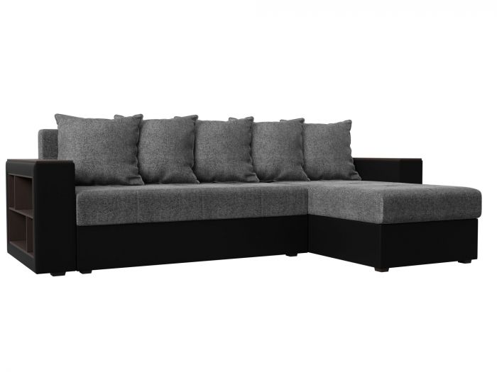 114197 Угловой диван Дубай Лайт угол правый | Рогожка | Экокожа | Серый | черный