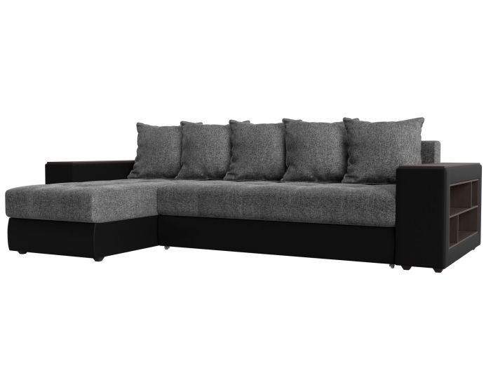 29105L Угловой диван Дубай левый угол | Рогожка | Экокожа | Серый | черный