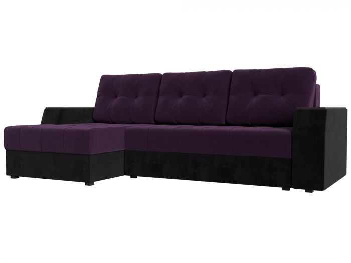 110443L Угловой диван Эмир БС левый угол | Велюр | Фиолетовый | Черный