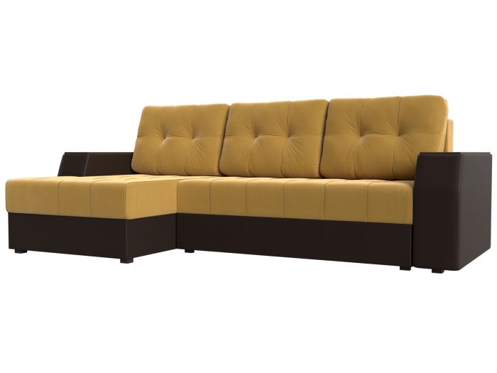 110421L Угловой диван Эмир БС левый угол | Микровельвет | Экокожа | Желтый | коричневый