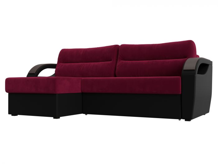 111595L Угловой диван Форсайт левый угол | Микровельвет | Экокожа | Бордовый | Черный
