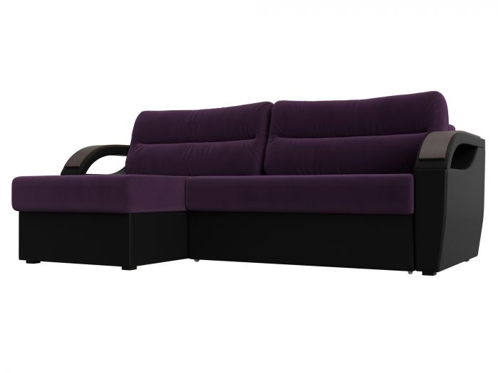 111579L Угловой диван Форсайт левый угол | Велюр | Экокожа | Фиолетовый | Черный