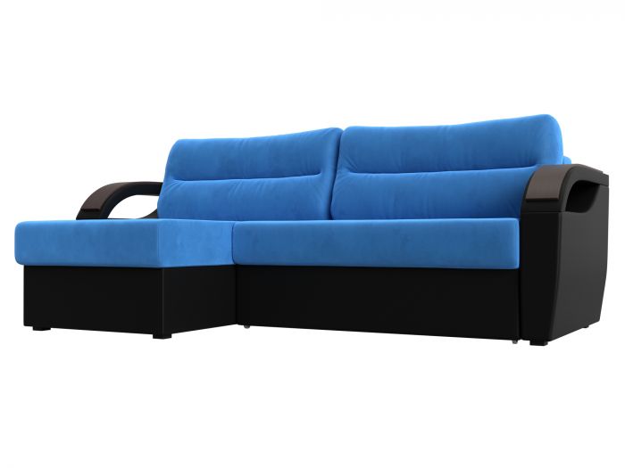 111580L Угловой диван Форсайт левый угол | Велюр | Экокожа | голубой | черный
