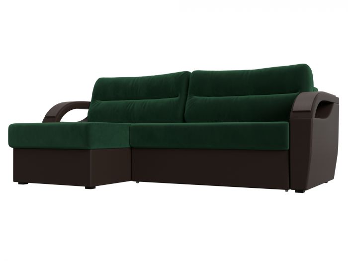 111575L Угловой диван Форсайт левый угол | Велюр | Экокожа | зеленый | коричневый